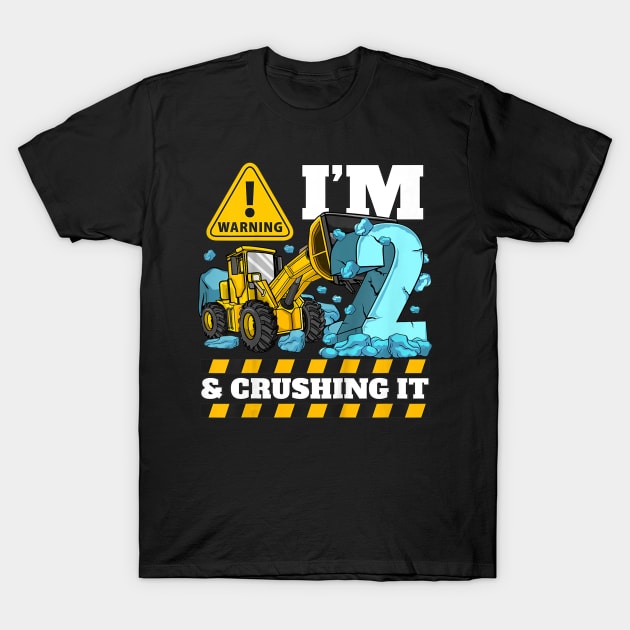 Kids Construction Truck 2nd Birthday Shirt Boy 2 Bulldozer Digger T-Shirt by LaurieAndrew